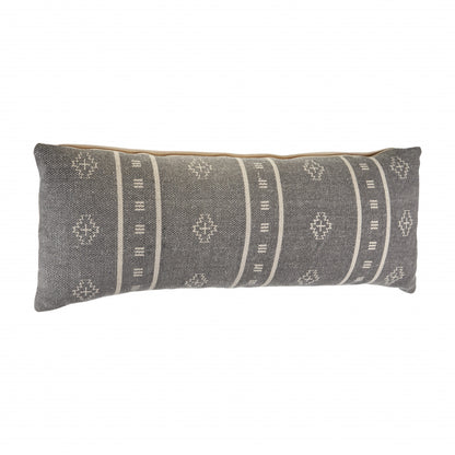 14" X 36" Frost Gray And Cream 100% Cotton Geometric Zippered Pillow