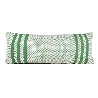 14" X 36" Green And White 100% Cotton Geometric Zippered Pillow