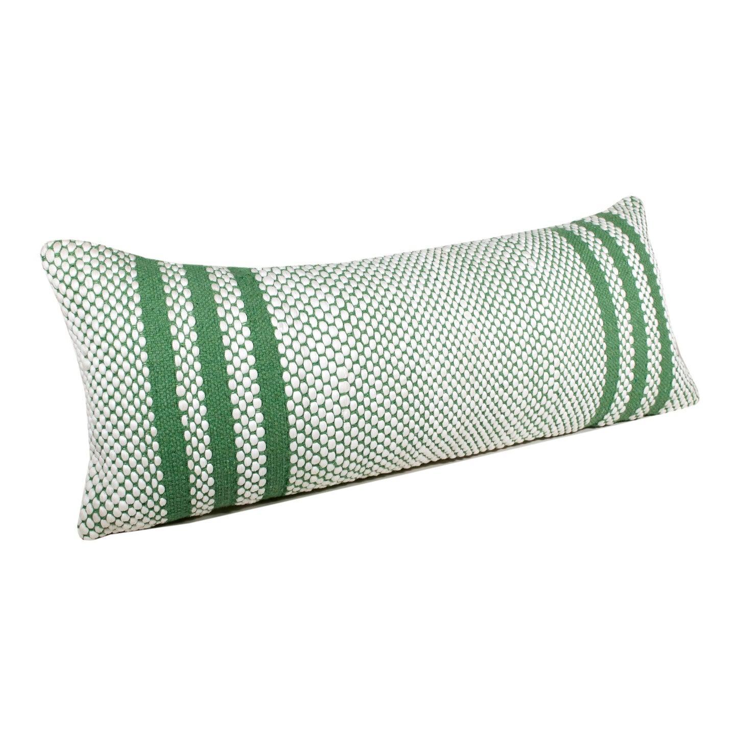 14" X 36" Green And White 100% Cotton Geometric Zippered Pillow