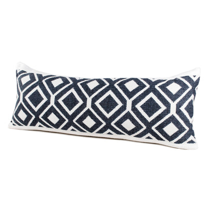 14" X 36" Deep Navy And White 100% Cotton Geometric Zippered Pillow