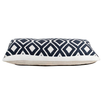 14" X 36" Deep Navy And White 100% Cotton Geometric Zippered Pillow