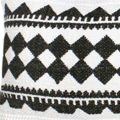 14" X 36" Black And White 100% Cotton Geometric Zippered Pillow