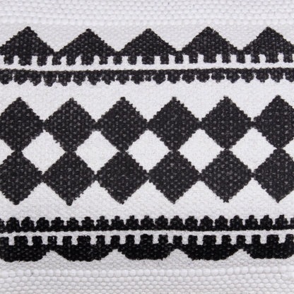 14" X 36" Black And White 100% Cotton Geometric Zippered Pillow