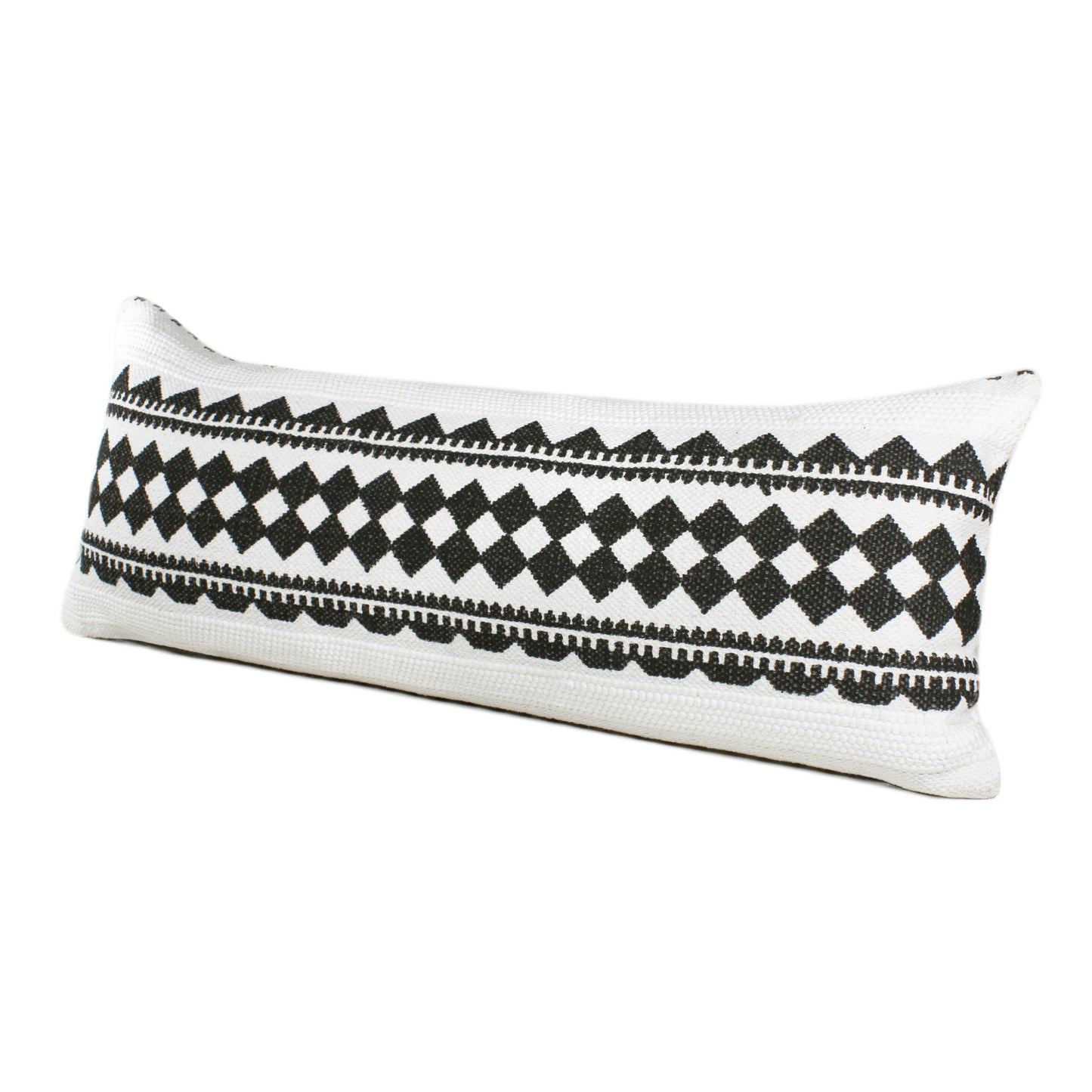 14" X 36" Black And White 100% Cotton Geometric Zippered Pillow