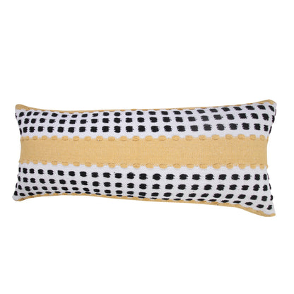 14" X 36" Yellow Black And White 100% Cotton Striped Zippered Pillow