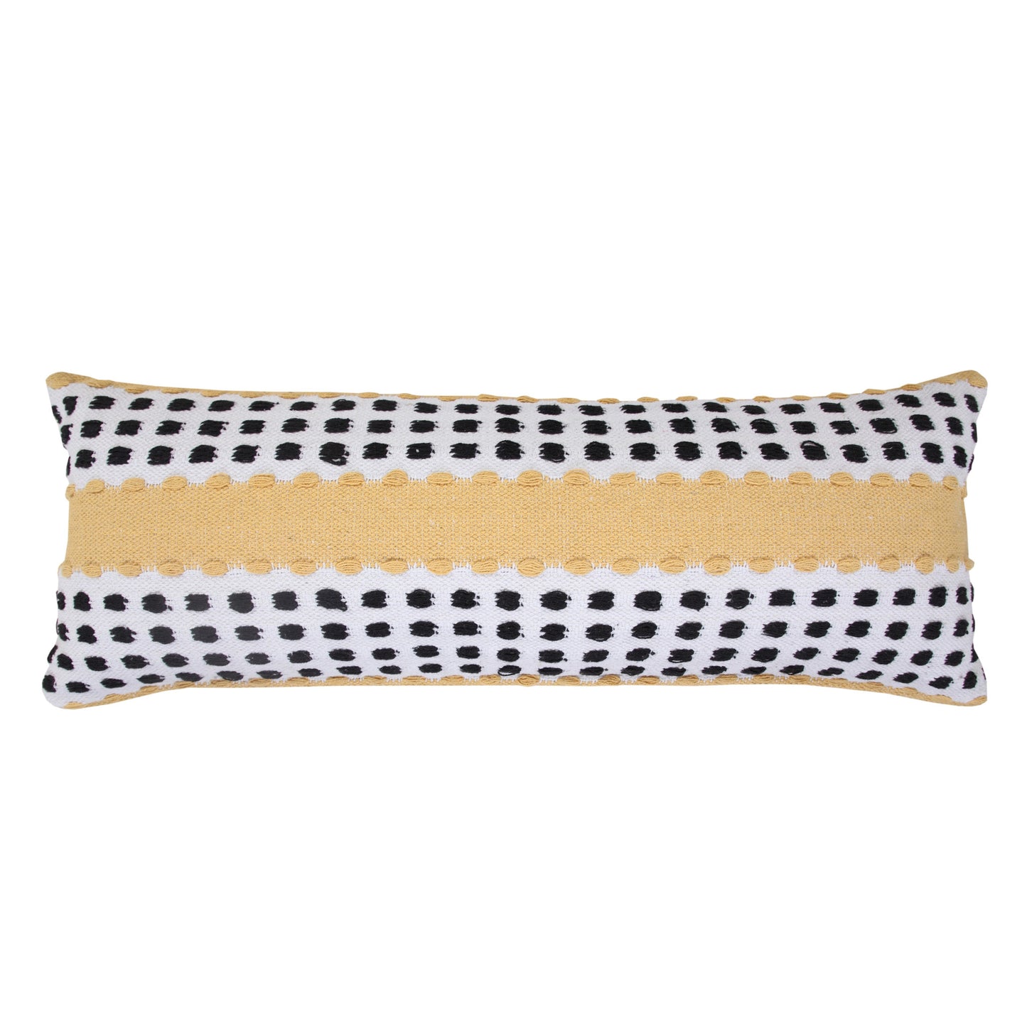 14" X 36" Yellow Black And White 100% Cotton Striped Zippered Pillow