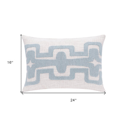 20" Ocean Blue and Ivory Cotton Throw Pillow