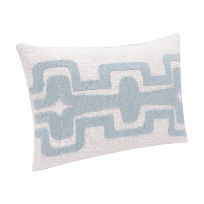 20" Ocean Blue and Ivory Cotton Throw Pillow