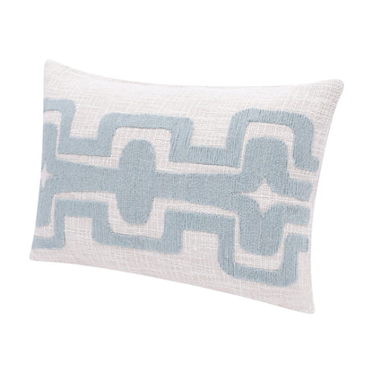 20" Ocean Blue and Ivory Cotton Throw Pillow