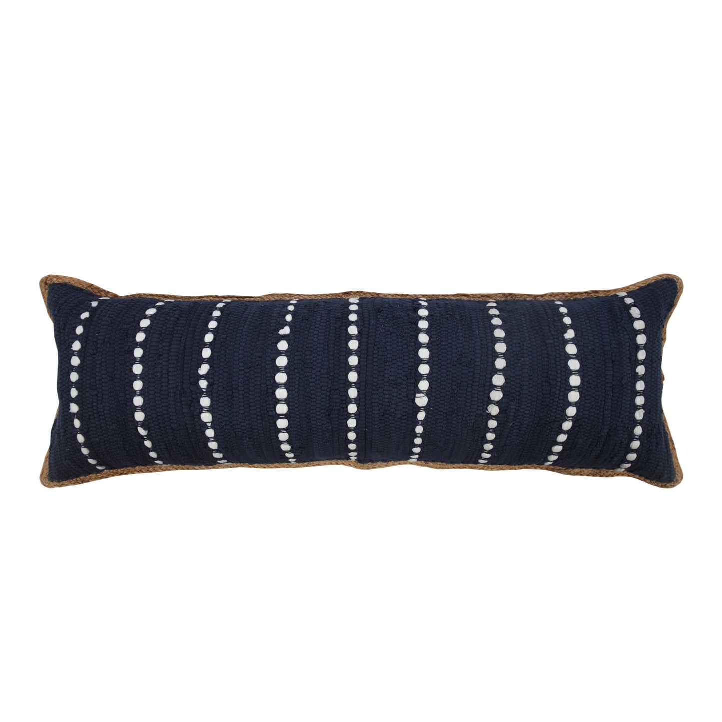 14" X 36" Blue and Beige Striped Cotton Blend Zippered Pillow