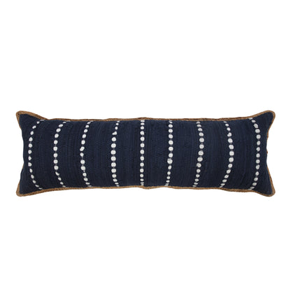 14" X 36" Blue and Beige Striped Cotton Blend Zippered Pillow