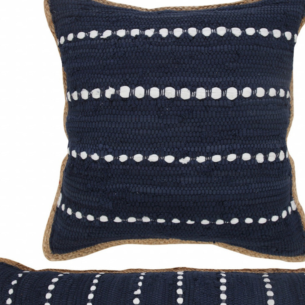 14" X 36" Blue and Beige Striped Cotton Blend Zippered Pillow