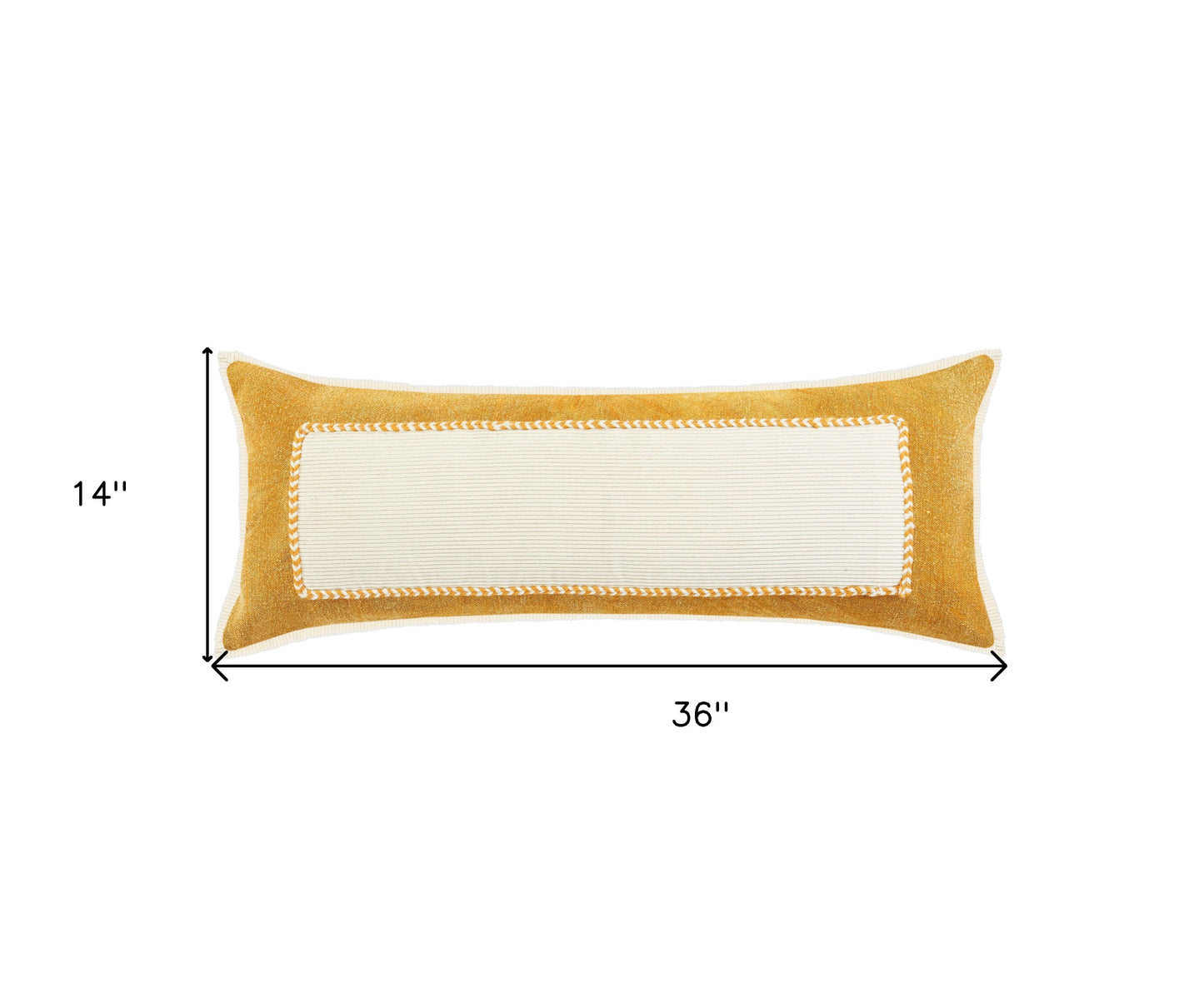 14" X 36" Golden Yellow And Cream 100% Cotton Zippered Pillow