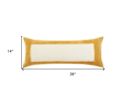 14" X 36" Golden Yellow And Cream 100% Cotton Zippered Pillow