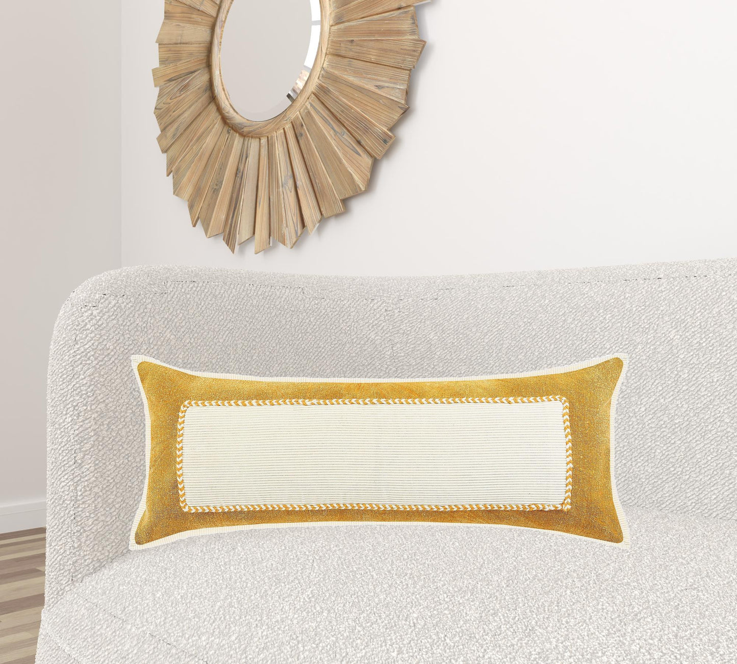 14" X 36" Golden Yellow And Cream 100% Cotton Zippered Pillow