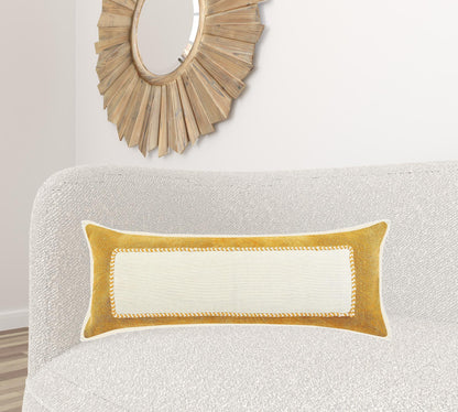 14" X 36" Golden Yellow And Cream 100% Cotton Zippered Pillow