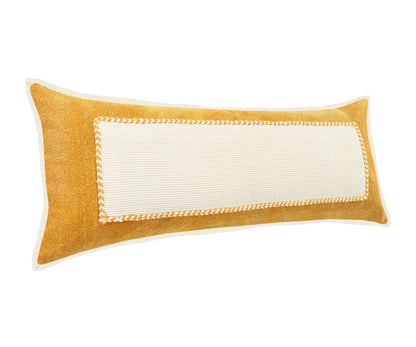 14" X 36" Golden Yellow And Cream 100% Cotton Zippered Pillow