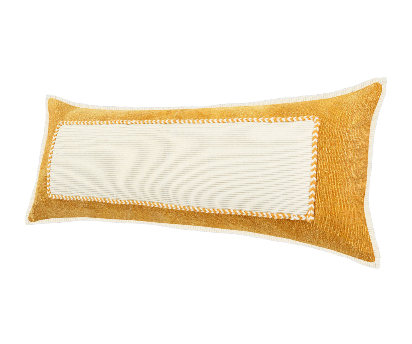 14" X 36" Golden Yellow And Cream 100% Cotton Zippered Pillow