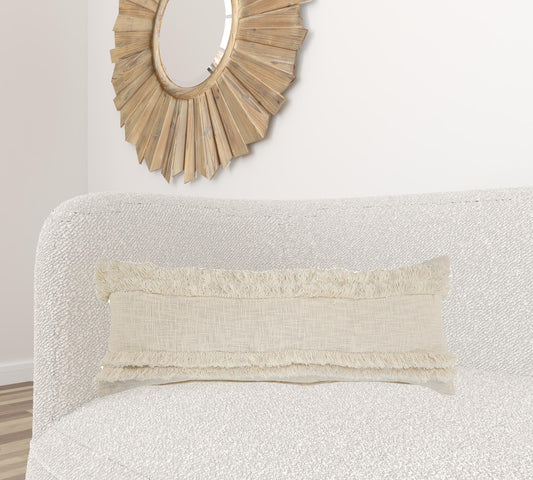 14" X 36" Cream 100% Cotton Zippered Pillow