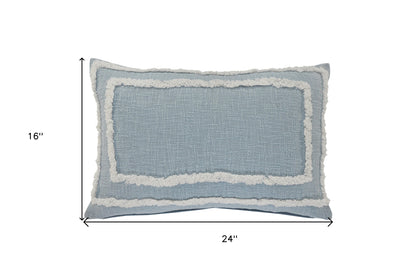 20" X 20" Sky Blue And White 100% Cotton Geometric Zippered Pillow