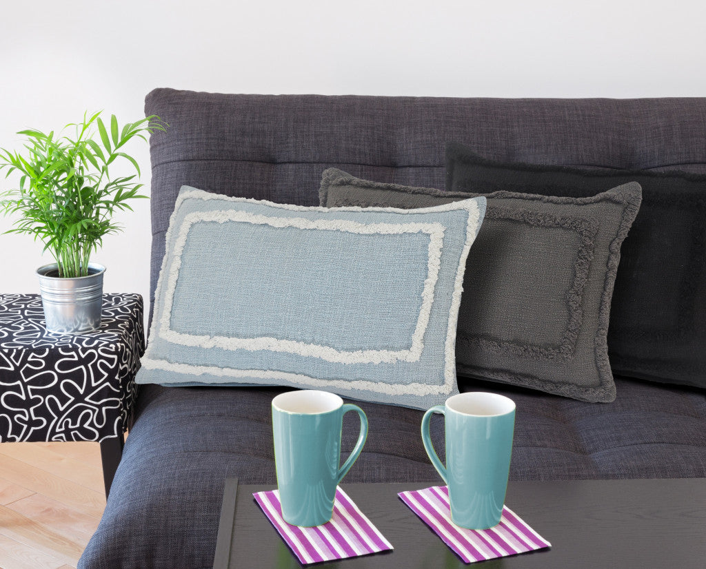 20" X 20" Sky Blue And White 100% Cotton Geometric Zippered Pillow