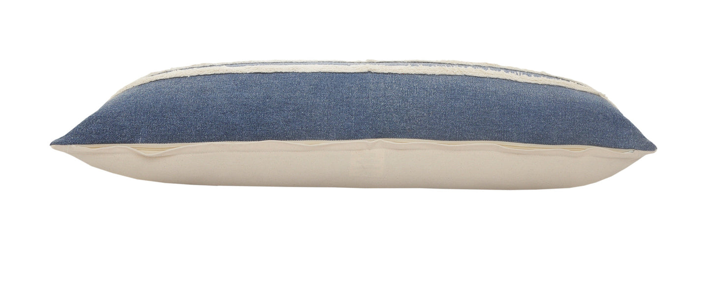 14" X 36" Dusty Blue And White 100% Cotton Striped Zippered Pillow