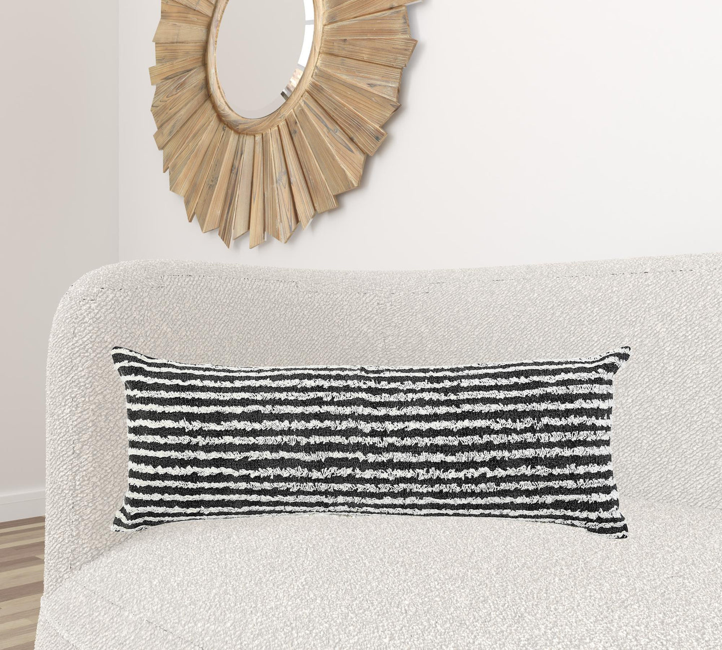 20" X 20" Black And Cream 100% Cotton Striped Zippered Pillow