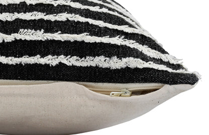 20" X 20" Black And Cream 100% Cotton Striped Zippered Pillow