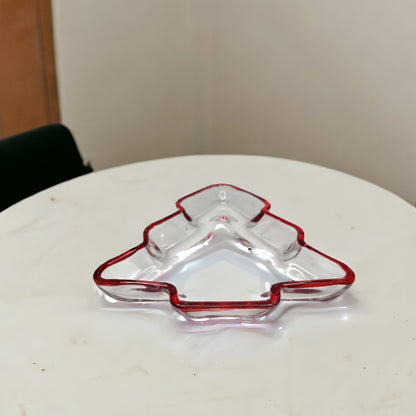 8" Clear and Red Christmas Tree Crystal Serving Tray