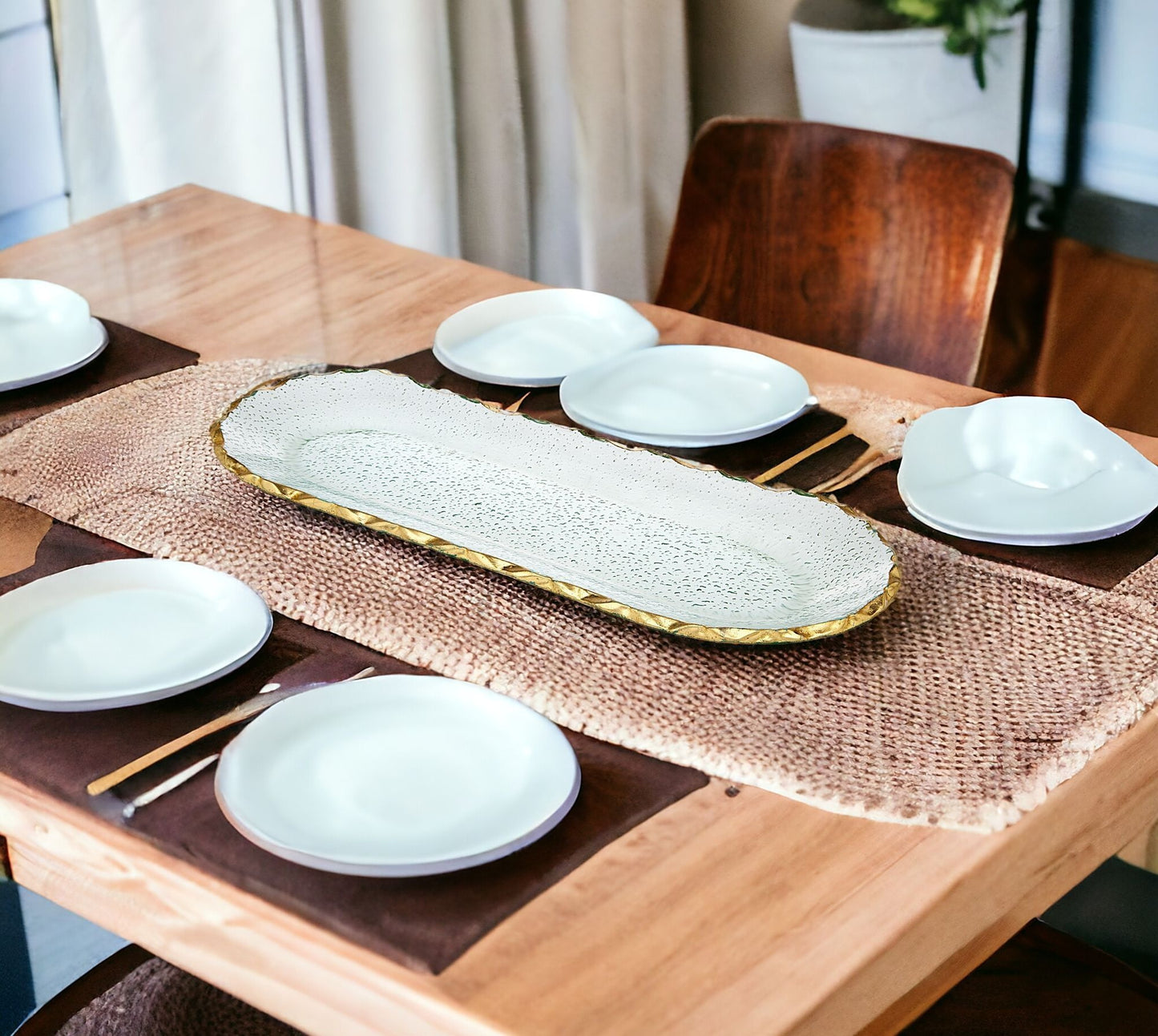 18" Clear and Gold Oval Crystal Serving Tray