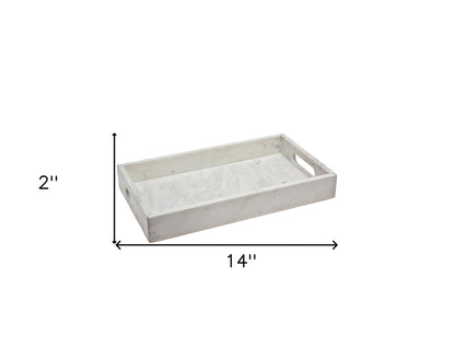 14" White Rectangular Marble Serving Tray With Handles