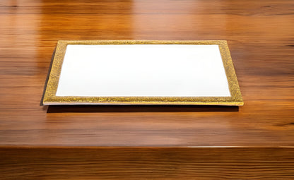 9" Gold And White Rectangular Metal Tray