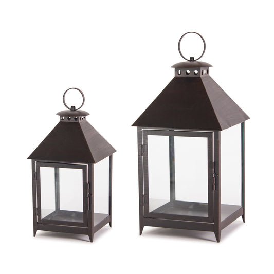 Set Of Two Black Flameless Floor Lantern Candle Holder