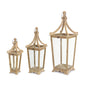 Set Of Three Brown Flameless Floor Lantern Candle Holder