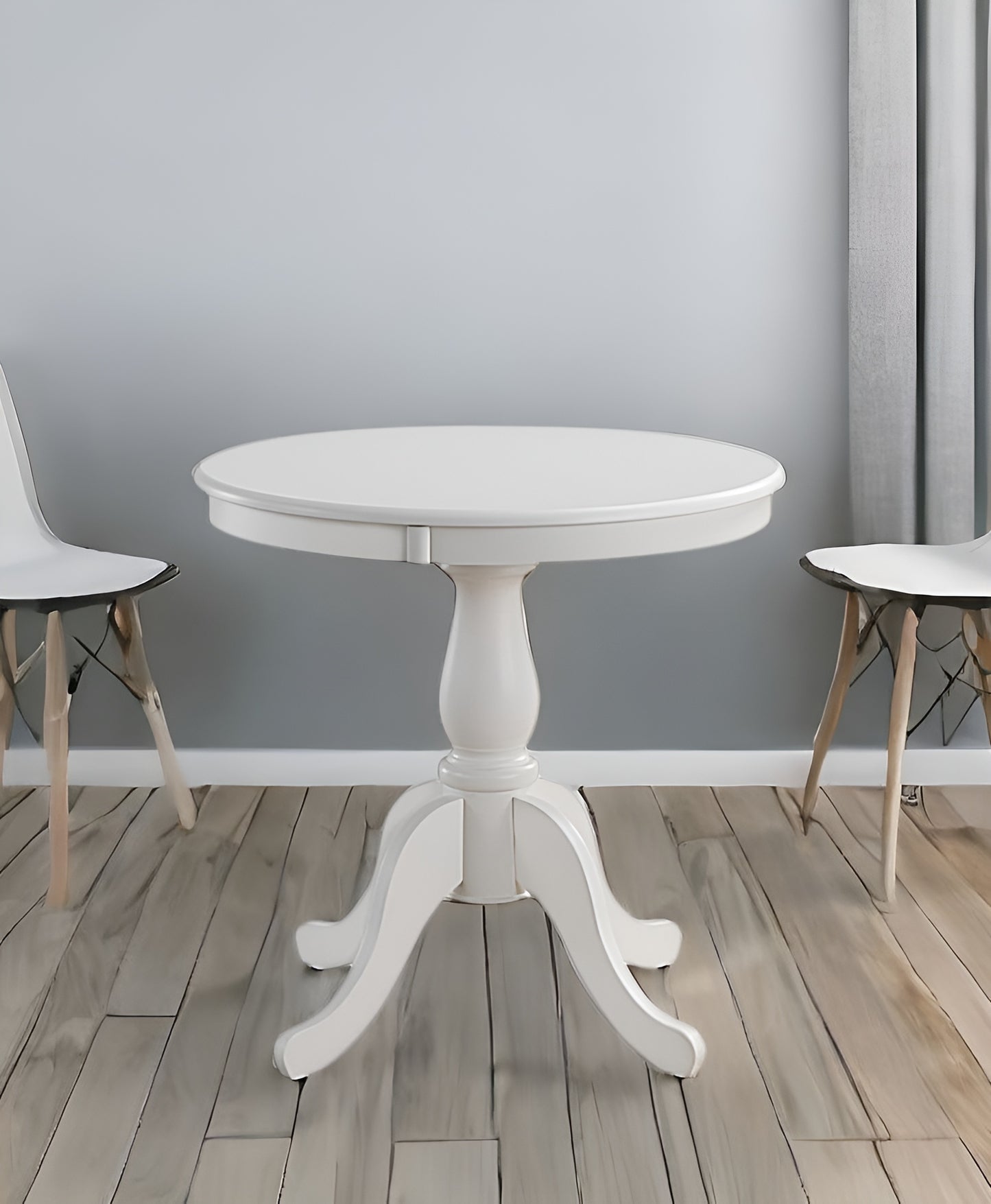 30" White Rounded Solid Manufactured Wood Pedestal Base Dining Table