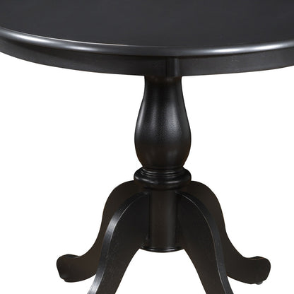 36" Black Rounded Solid Manufactured Wood And Solid Wood Pedestal Base Dining Table