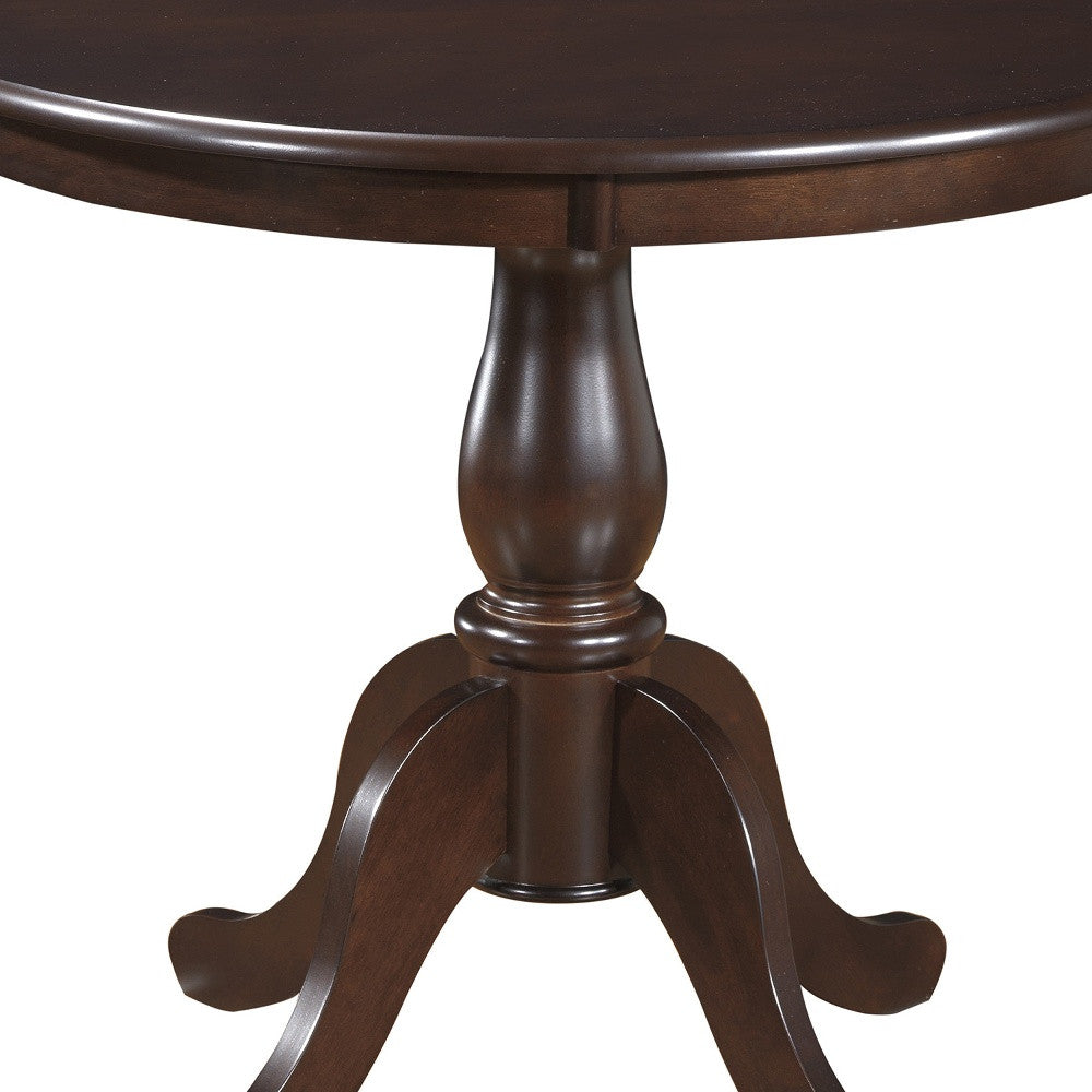 36" Espresso Rounded Solid Manufactured Wood And Solid Wood Pedestal Base Dining Table