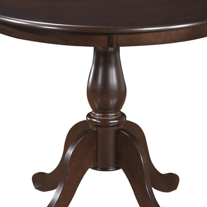 36" Espresso Rounded Solid Manufactured Wood And Solid Wood Pedestal Base Dining Table