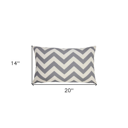 14" X 20" Gray Zippered Chevron Indoor Outdoor Throw Pillow