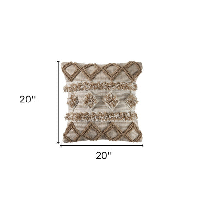 20" X 20" Tan Zippered Geometric Indoor Outdoor Throw Pillow