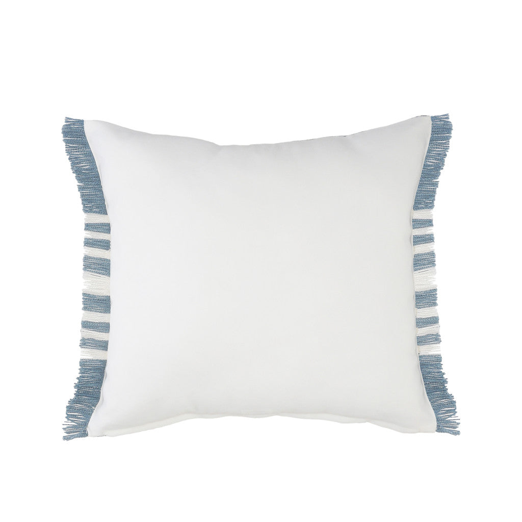 24" Blue and Off White Striped Indoor Outdoor Throw Pillow With Fringe