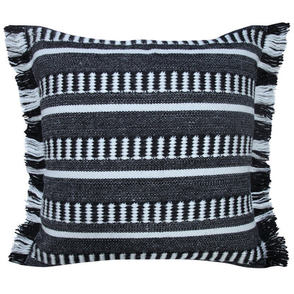 20" X 20" Black Zippered Geometric Indoor Outdoor Throw Pillow