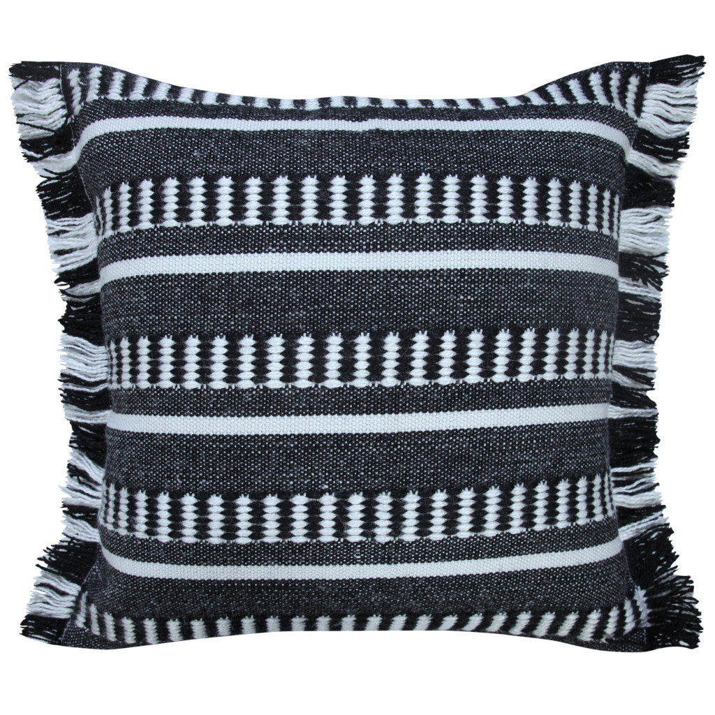 20" X 20" Black Zippered Geometric Indoor Outdoor Throw Pillow