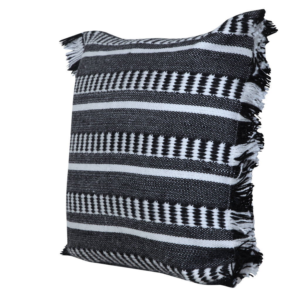 20" X 20" Black Zippered Geometric Indoor Outdoor Throw Pillow