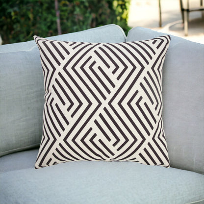 20" X 20" Black Zippered Geometric Indoor Outdoor Throw Pillow