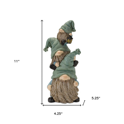 Set of Two 11" Blue and Green Polyresin Other Fantasy Sci-Fi Sitting Gnome Tabletop Sculpture