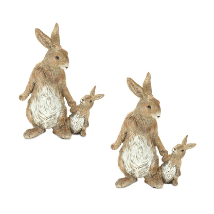 Set Of Two 7" Brown and White Polyresin Rabbit Figurine