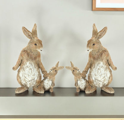 Set Of Two 7" Brown and White Polyresin Rabbit Figurine