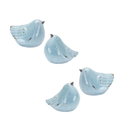 Set Of Four 4" Blue Resin Bird Bird Figurine