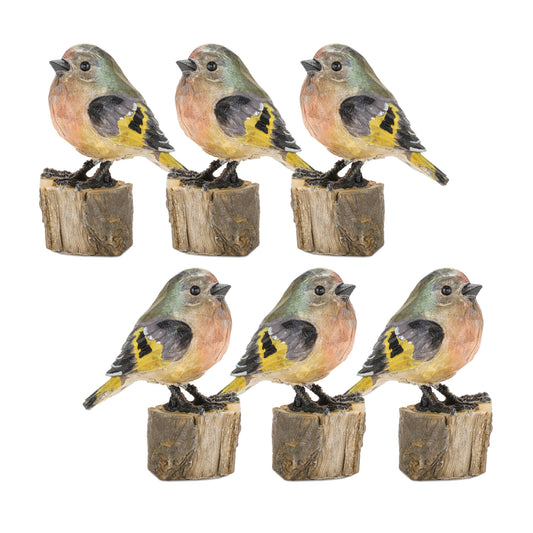 Set Of Six 4" Brown and Gold Polyresin Bird Bird Figurine